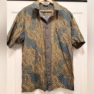Men's Blue and Brown Casual Button Down Shirt